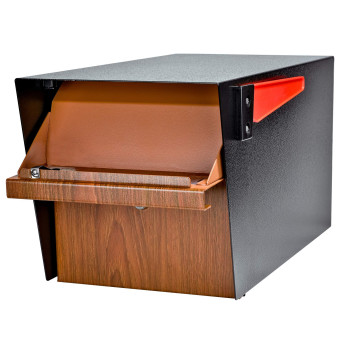 Mail Boss Curbside Wood Grain 7510 Mail Manager Locking Security Mailbox Steel Black