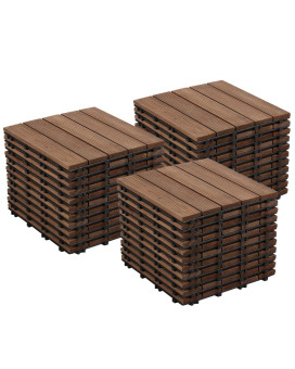 Yaheetech 33Pcs Interlocking Patio Deck Tiles 12 X 12In Wood Floor Tiles Wooden Flooring For Patio Garden Deck Poolside Brown