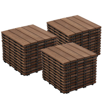 Yaheetech 33Pcs Interlocking Patio Deck Tiles 12 X 12In Wood Floor Tiles Wooden Flooring For Patio Garden Deck Poolside Brown