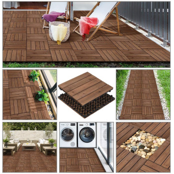 Yaheetech 33Pcs Interlocking Patio Deck Tiles 12 X 12In Wood Floor Tiles Wooden Flooring For Patio Garden Deck Poolside Brown