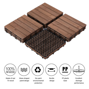 Yaheetech 33Pcs Interlocking Patio Deck Tiles 12 X 12In Wood Floor Tiles Wooden Flooring For Patio Garden Deck Poolside Brown