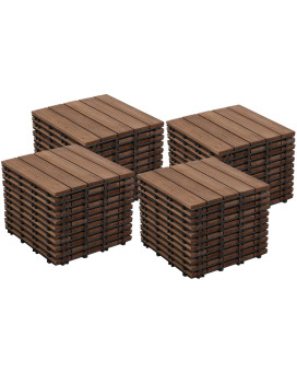 Yaheetech 44Pcs Patio Deck Tiles 12 X 12In Interlocking Wooden Flooring Fir Wood Wood Floor Tiles Brown