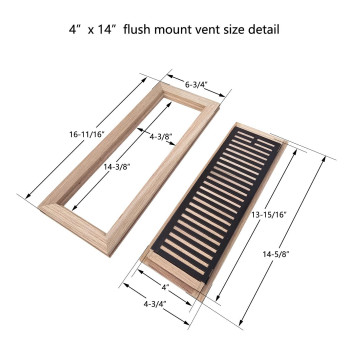 Homewell White Oak Wood Floor Register Flush Mount Vent With Damper 4X14 Inch Unfinished