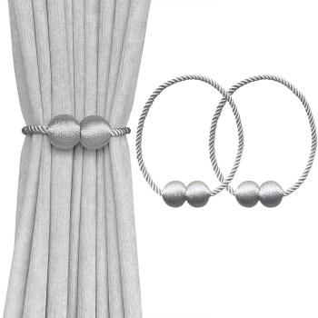 Melaluxe 2 Pack Magnetic Curtain Tiebacks Decorative Curtain Holdbacks For Window D Cor Grey