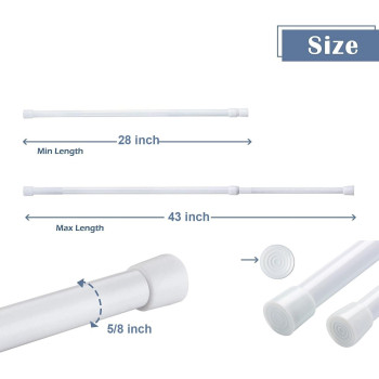 2 Pack Spring Tension Curtain Rod Adjustable 2843 Inches 58 Diameter White