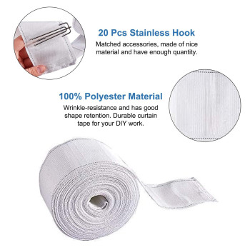 Increway Curtain Accessory 10 Meters109 Yards White Curtain Tape Curtain Heading Deep Pinch Pleat Tape With 20 Pcs Stainless