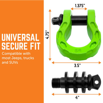 GearAmerica Mega D Ring Shackles - 68,000 lbs Capacity, Stronger Than 3/4 D Rings -Tow Shackle, 7/8 Pin & Washers - Securely Connect Tow Strap or Winch Rope for Off-Road Recovery - Green, 2-Pack