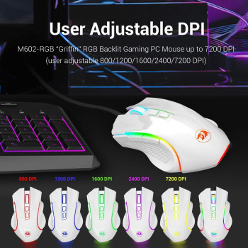 Redragon M602 Rgb Wired Gaming Mouse Rgb Spectrum Backlit Ergonomic Mouse Griffin Programmable With 8 Backlight Modes Up To 720