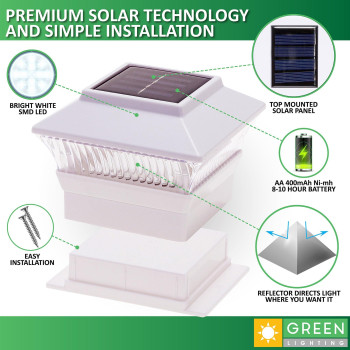 Greenlighting Standard Solar Post Cap Lights Fits 4X4 Wood 4X4 5X5 Pcvvinyl Outdoor Solar Powered Post Cap Light Fence Post