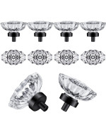 Shiny Handles 8 Pack Crystal Glass Cabinet Knobs Oval Vintage Matte Black Crystal Knobs For Dresser Drawer Kitchen