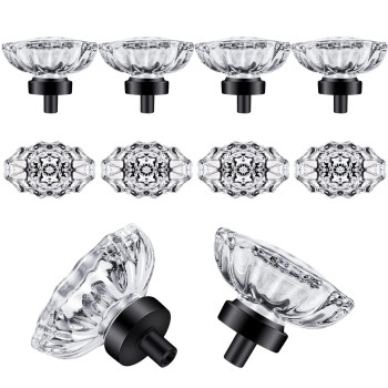 Shiny Handles 8 Pack Crystal Glass Cabinet Knobs Oval Vintage Matte Black Crystal Knobs For Dresser Drawer Kitchen