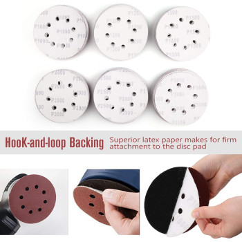 Lotfancy 5 Inch 8 Hole Sanding Disc 60Pcs 1000 1200 1500 2000 2500 3000 Grit Assorted Random Orbital Sander Pads Hook And Lo