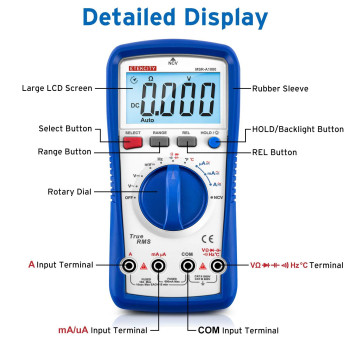 Etekcity Professional Digital Multimeter Voltmeter A1000 Acdc Voltage Tester Trms 6000 Counts Current Resistance Frequency