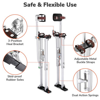 Yescom 3650 Drywall Stilts Adjustable Aluminum Tool Work With Leg Pad Protection For Painting Painter Taping Silver