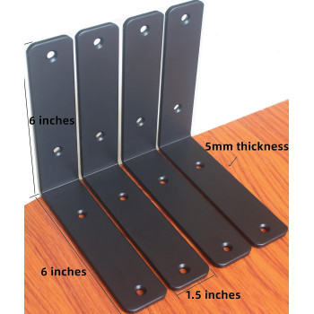 8 Pack L 6 X H 6 X W15 5Mm Thick Black L Shelf Bracket Iron Shelf Brackets Metal Shelf Bracket Industrial Shelf Bra