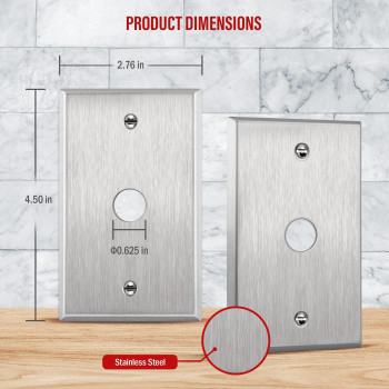 Enerlites 0625 Diameter Hole Phone Cable Metal Wall Plate Corrosive Resistant Size 1Gang 450 X 276 7761 430 Stainl