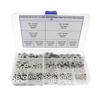 Hvazi 256 To 3816 Unc 304 Stainless Steel Hex Nuts Assortment Kit