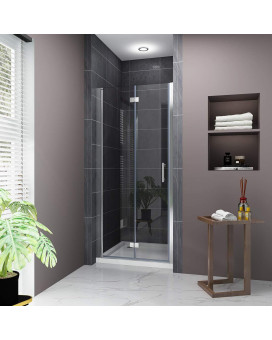 Elegant 34 In W X 72 In H Frameless Glass Shower Doors Bifold Pivot Swing Shower Door 14 In Fold Clear Glass Panel Chrom