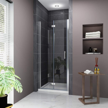 Elegant 34 In W X 72 In H Frameless Glass Shower Doors Bifold Pivot Swing Shower Door 14 In Fold Clear Glass Panel Chrom