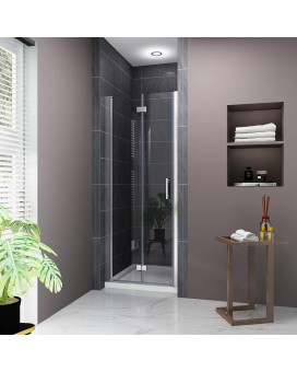 Elegant 30 In W X 72 In H Bifold Glass Shower Door Pivot Swing Shower Doors With 14 In Fold Clear Glass Panel Chrome Fini