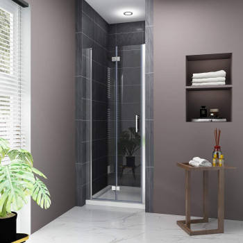 Elegant 30 In W X 72 In H Bifold Glass Shower Door Pivot Swing Shower Doors With 14 In Fold Clear Glass Panel Chrome Fini