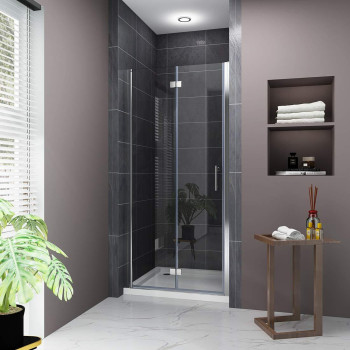 Elegant 36 W X 72 H Bifold Hinged Frameless Shower Door 14 Fold Clear Glass Shower Panel Pivot Swing Corner Shower Door