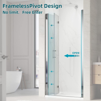 Elegant 32 W X 72 H Bifold Glass Shower Door 14 Fold Clear Glass Shower Panel Pivot Swing Frameless Shower Doors Chrom