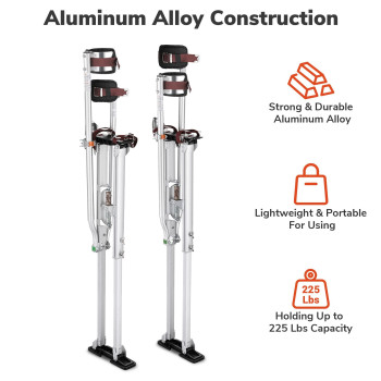 Yescom 5064 Drywall Stilts Adjustable Aluminum Tool Work With Leg Pad Protection For Painting Painter Taping Silver