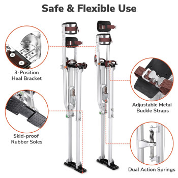 Yescom 5064 Drywall Stilts Adjustable Aluminum Tool Work With Leg Pad Protection For Painting Painter Taping Silver