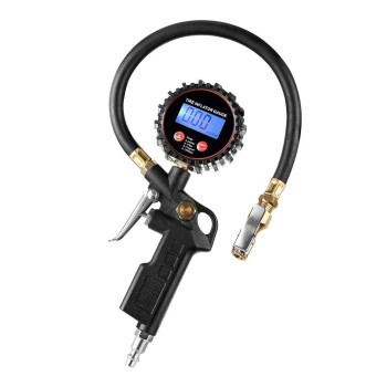 Czc Auto Digital Tire Inflator Pressure Gauge Led Display Tyre Deflator Gage With Straight Brass Lockon Chuck Rubber Hose Com