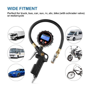 Czc Auto Digital Tire Inflator Pressure Gauge Led Display Tyre Deflator Gage With Straight Brass Lockon Chuck Rubber Hose Com