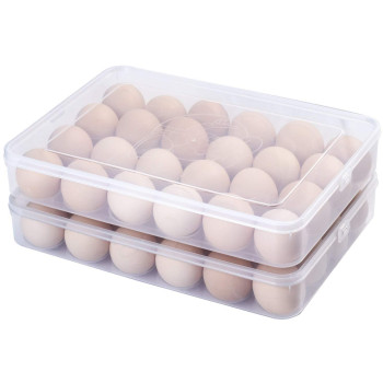 Sooyee 2 Pack Covered Egg Holders For Refrigerator Clear 2X24 Deviled Egg Tray Storage Box Dispenser Stackable Plastic Egg Carto