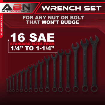 Abn Standard Wrenches Set 16 Piece Sae Combination Wrench Set 14In To 114In Sae Wrench Set With Roll Up Pouch