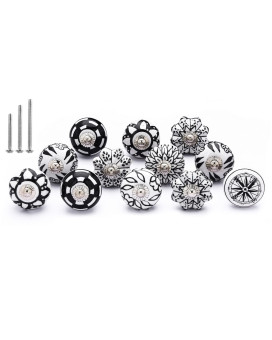 Naqsh Drawer Knobs Ceramic Cabinet Furniture Knob Handpainted Dresser Drawers Pulls Kitchen Office Drawer Pull Black Whit