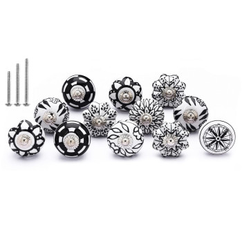 Naqsh Drawer Knobs Ceramic Cabinet Furniture Knob Handpainted Dresser Drawers Pulls Kitchen Office Drawer Pull Black Whit