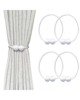 Melaluxe 4 Pack Magnetic Curtain Tiebacks Decorative Curtain Holdbacks For Window D Cor White