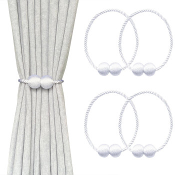 Melaluxe 4 Pack Magnetic Curtain Tiebacks Decorative Curtain Holdbacks For Window D Cor White