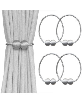 Melaluxe 4 Pack Magnetic Curtain Tiebacks Decorative Curtain Holdbacks For Window D Cor Grey