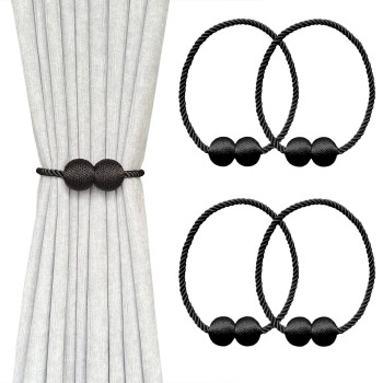 Melaluxe 4 Pack Magnetic Curtain Tiebacks Decorative Curtain Holdbacks For Window D Cor Black