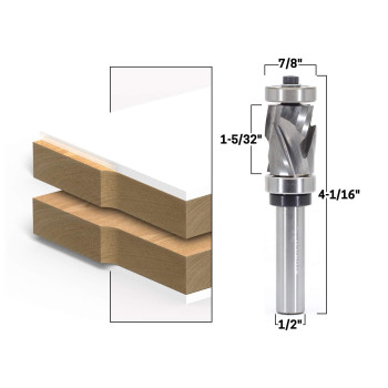 Yonico 33202 Top Bottom Bearing Ultraperformance Compression Flush Trim Router Bit 12Inch Shank