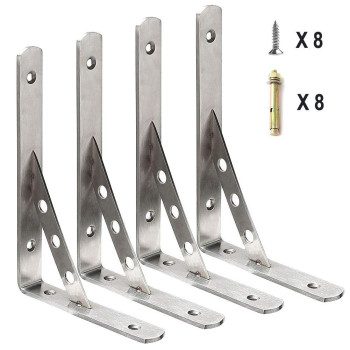 Deezio Stainless Steel Solid Shelf Brackets 10 Inch Shelf Support Corner Brace Joint Right Angle Bracket Pack Of 4250X150X4Mm