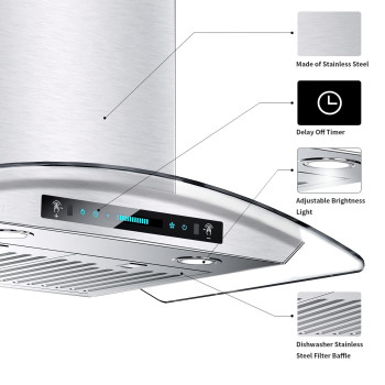 Iktch 30Inch Wall Mount Range Hood Tempered Glass 900 Cfm Kitchen Chimney Vent Stainless Steel With Gesture Sensing Touch Co