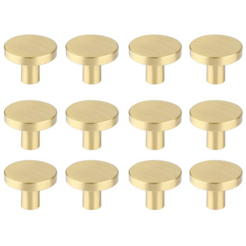 Rzdeal Round Cabinet Knobs Solid Brass Dresser Knobs Brushed Gold Cabinet Knobs For Kitchen Drawers12Pcs 11X078