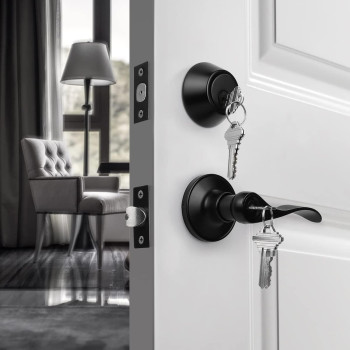 Gobrico 1 Pack Front Doorexterior Door Lever Lockset With Double Cylinder Deadbolt Combination Set Keyed Alike Black Finished