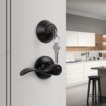 Gobrico 1 Pack Front Doorexterior Door Lever Lockset With Double Cylinder Deadbolt Combination Set Keyed Alike Black Finished