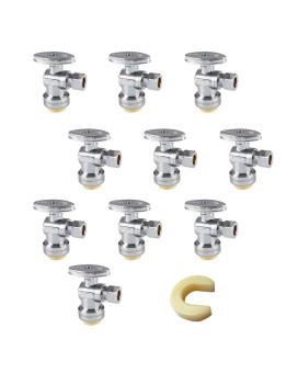 Pack Of 10 Efield Push Fit 14 Turn Angle Stop Valve Water Shut Off 12 Push X 38 Inch Compression Chrome With A Disconnect C