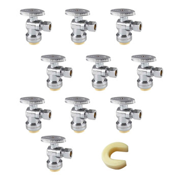 Pack Of 10 Efield Push Fit 14 Turn Angle Stop Valve Water Shut Off 12 Push X 38 Inch Compression Chrome With A Disconnect C