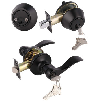 10 Pack Black Entry Levers And Double Cylinder Deadbolt Locksets With Same Key Keyed Alike Entrance Locks Dropwave Lever Style