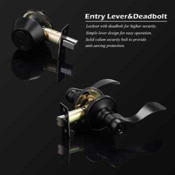 10 Pack Black Entry Levers And Double Cylinder Deadbolt Locksets With Same Key Keyed Alike Entrance Locks Dropwave Lever Style