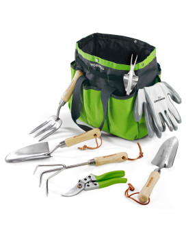 Workpro Garden Tools Set 7 Piece Stainless Steel Green Including Tote Gloves Trowel Weeder Cultivatorgardening Gifts Fo